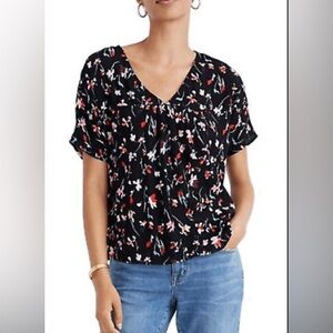 Madewell Drifting Flowers Rhyme Top In Tossed Floral True Black size XXS